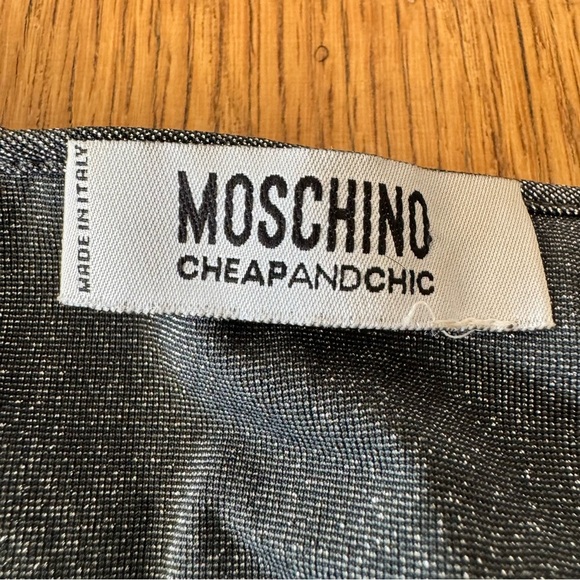 Moschino Cheap & Chic Silver Metallic Ruffle Top US 8 Ruched Flutter Sleeve - Picture 5 of 10